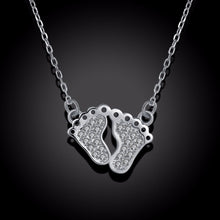 MEEKCAT Real 925 Sterling Silver CZ Rhinestone Mother and Baby Foot Pendant