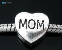 Doreen Box hot   20Pcs Silver Tone "MOM" Heart Beads Fit Charm Bracelet 11x