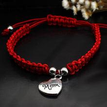 Mom Lucky Jewelry Red Cord Rope Love Heart Mom Charm Bracelet Knit Thread W
