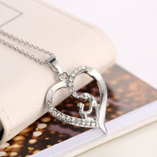 Mom & Child Crystal Gem heart Silver Chain Pendant necklace mother Gifts Wo