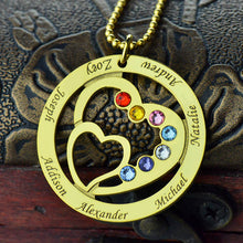 Gold Color Birthstone Family Name Necklace Heart in Heart Name Necklace Per