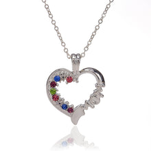 Simple Heart Shaped Inlay Colorful Rhinestone Pierced Letters"MOM"Necklace