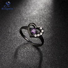 Unique Women's Heart shape Black Ring color birthday stone Stainless Steel