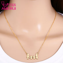 AMORUI New Family of Four Stainless Steel Choker Statement Necklace Women G
