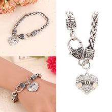 Fashion Shiny Rhinestone Love Heart Carve Letters Mom Bracelet Bangle Jewel