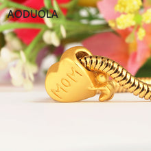 10pcs Heart  MOM and lovely baby Charm 24K Matt Gold Travel Collection Fit