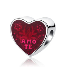 100% Authentic 925 Sterling Silver Latin Love Heart MOM Glaze Magenta Prese