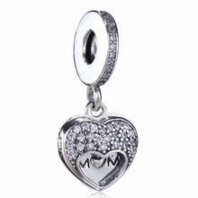 100% 925 Sterling Silver Mom Heart Dangle Charms Fit Original Pandora Brace