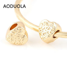 9 Pcs Mix heart MOM and Love Heart Series Beads Gold Color Alloy Big Hole D