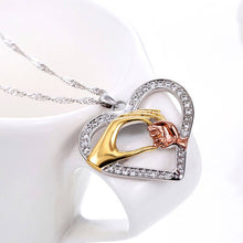 Fashion Rhinestone Heart Hand in Hand Necklace Light Love Mom Pendant Neckl