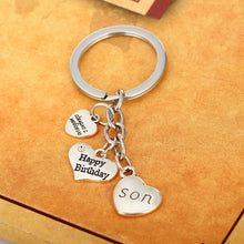 New Happy Birthday Family Key Chain Ring Heart Crystal Keychain Silver Keyr