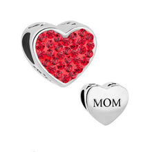 Fit Pandora charm bracelets Mom Light Red Crystal Heart Rhinestone Beads Ch