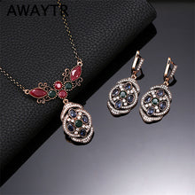 AWAYTR Elegant Flower Jewelry Set Multicolor Cubic Zircon Pendant/Earrings