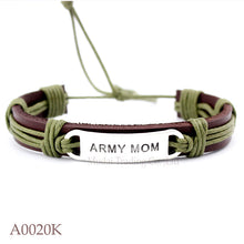 (10PCS/lot) Adjustable Army Mom Leather Cuff Bracelet for Men Women Armed F
