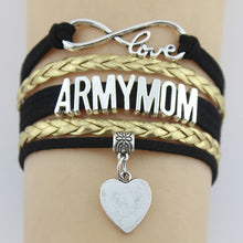 Drop Shipping Army Mom Best Gift Heart Bracelet Handmade Leather Braid Char