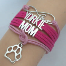 drop shipping hot Pink wax Custom Word YORKIE MOM With Paw Charm Bracelet I