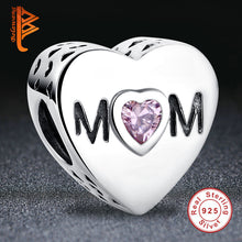BELAWANG 925 Sterling Silver Pink CZ Openwork Mom Charm Beads Fit Original