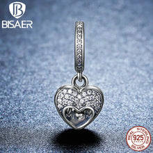 BISAER 925 Sterling Silver I Love My Mom Charm Gift Set Heart Pendant Beads