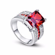 Princess Cut Big Red Princess Cut CZ Stone Rings Exquisite Finger Silver Ri