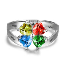 Anniversary Family Ring Engrave Name Custom 4 Birthstone Ring 925 Sterling