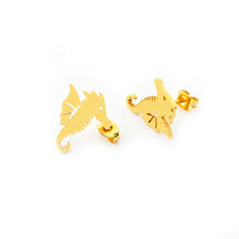 SUMMER SALE Gold Color Stainless Steel Seahorse Stud Earrings Beach Studs N