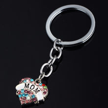Bespmosp 12PC/Lot Trendy Crystal Mom Love Heart Charm Chain Keyring Mother'