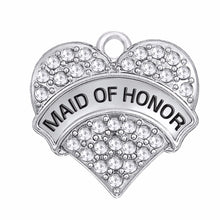 Lemegeton Crystal heart Pendant Engraved Letter BRIDESMAID MAID HONOR BRIDE