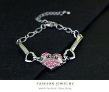 Mom Letters Bracelets For Mother's Day Silver Crystal Rhinestone Heart Char