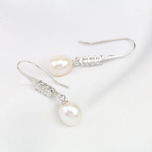 Natural Pearl Earrings 8mm White Genuine Real Freshwater Pearl Dangle Earri