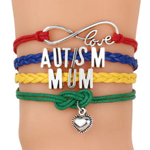 Unisex Letter Autism Silver Pendant Love Heart Woven Charm Bracelet Bradied
