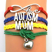 Unisex Letter Autism Silver Pendant Love Heart Woven Charm Bracelet Bradied