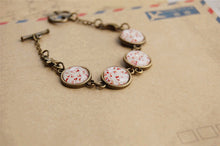 Novelty Red Cherry Flowers Print Glass Cabochon Bracelets for Best Friends