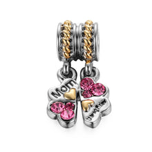 free shipping mom and daughter clover with hot pink rhinestone paved dangle