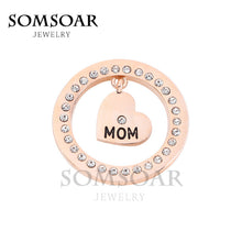 Somsoar Jewelry 5pcs/lot Crystal Heart MOM Vintage Dangle 33mm Large Coin D