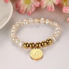 Meaeguet Love Mom Oval Charm Irregular Freshwater Pearls Bracelet For Women