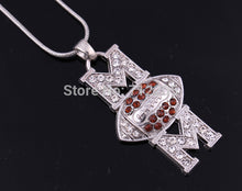 30pcs zinc alloy American football Mom Pave Crystal Pendant necklace-in Pen
