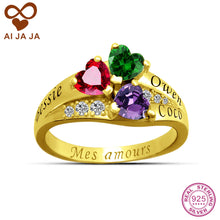 AIJAJA 925 Sterling Silver Family Names Birthstones Rings Personalized Hear