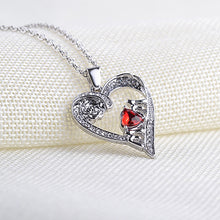 Lovely Mom Red Crystal Necklace Love Heart Rose Flower Silver Plated Pendan