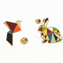 red pink Origami birds rabbit Enamel Pin colorful geometry shapes pins and