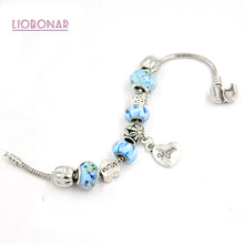 New Bead Bracelet European Style Light Blue Lampwork Murano Glass Bead Brac