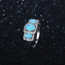 Luxury Cubic Zirconia & Oval Blue Opal Stone Women Rings Real Pure 925 Ster