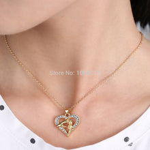Hollow Silver&Gold Crystal Inlay Heart Charms Pendant Necklace Lovely Mom A