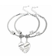 2PCS Silver Plated Mother Daughter Broken Splicing Heart Bracelet Bangle Mo