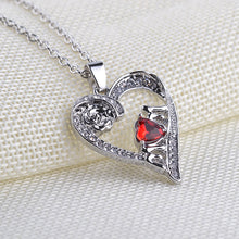 Love Heart MOM Pendant Necklace Carved  Flower Red Crystals Necklaces For M
