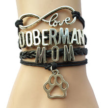 10pcs Infinity Love Doberman Mom Dog Breed Paw Print Bracelet  Handmade Lea