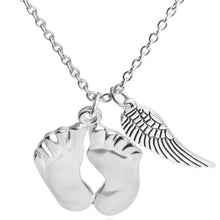 Long Silver Pendant Neckalce Women Love Mom Wing Feet Charm Statement Famil