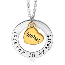 Silver Round + Gold Heart Pendant Necklace 'Mom dad brother sister forever
