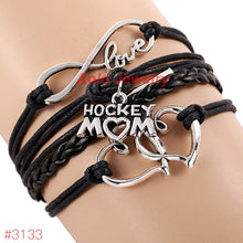 Infinity Love Hockey Mom Charm Bracelet 2016 New Black Braided Leather Brac