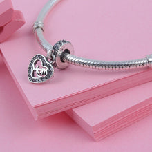 925 Sterling Silver Crystal Heart Shape Letter Mom Charms Beads European DI
