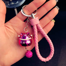 Dolls Toy Lucky Fortune Chain Cat Bell Leather Keychain Ring Holder Women B